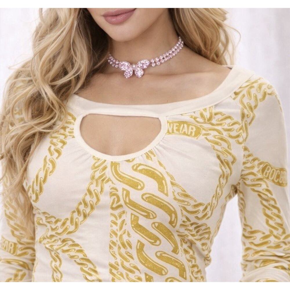 Vintage Rocawear Women Y2K Gold Chain Print Tunic Top NWT Long Sleeve Plus 1X